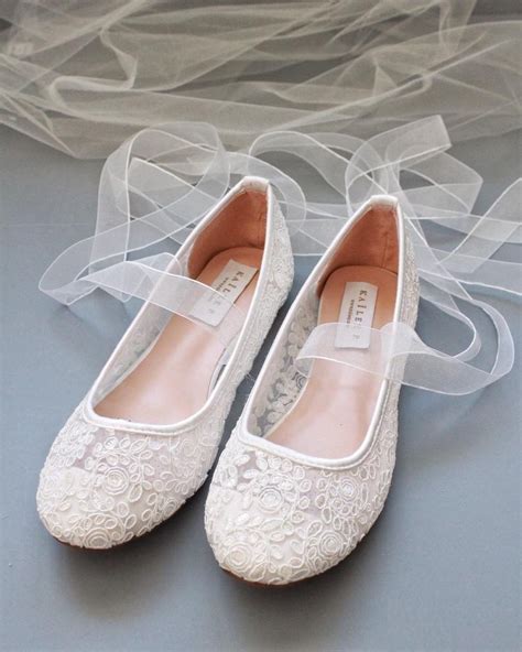 Women Wedding Shoes White Lace Round Toe Ballerina Lace Up Etsy