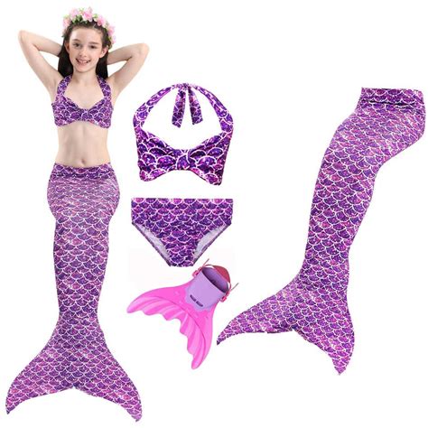 Disfraz De La Sirenita Ariel 4 Unids Set Colas De Sirena Con Monofin