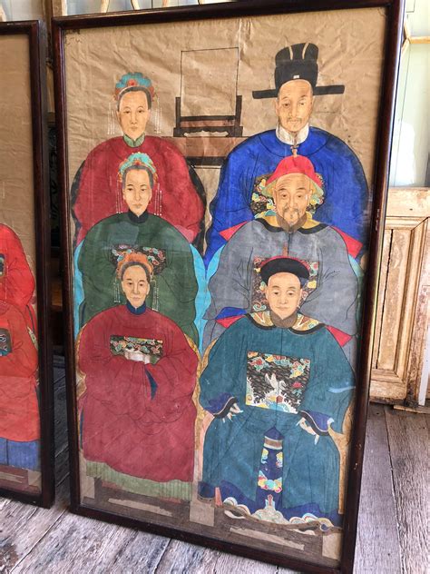 Pair Of 19th Century Chinese Ancestor Portraits Large Size Framed For