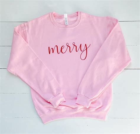 Pink Merry Graphic Sweatshirt Fleece Christmas Be Merry Etsy