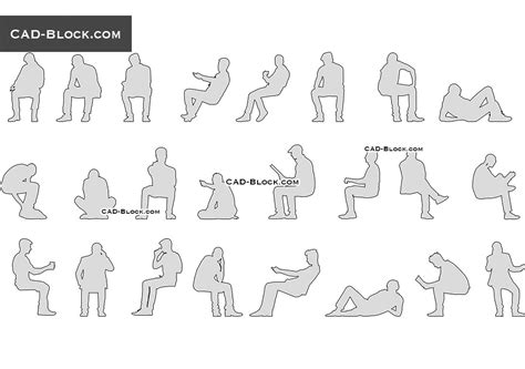 Sitting Man Silhouette Cad Blocks Vector