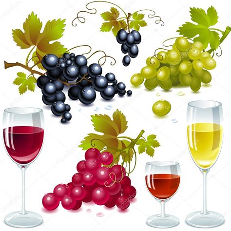 Different Varieties Of Grapes With Leaves Wine Glass With Wine
