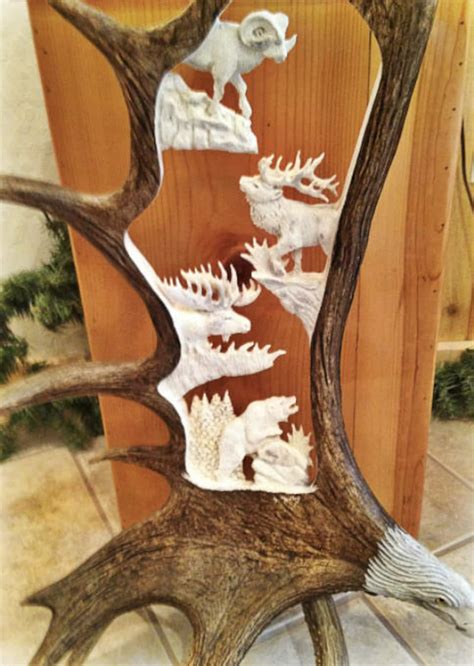 Antler Carving Moose Antler Carvings Eagle Carving Antler Art Etsy