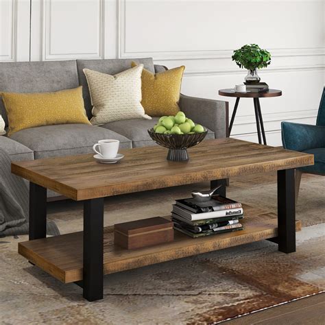 Often a coffee table can accommodate things like a magazine, tv remote, mobile phones etc. Topcobe Rustic Natural Coffee Table with Storage Shelf ...