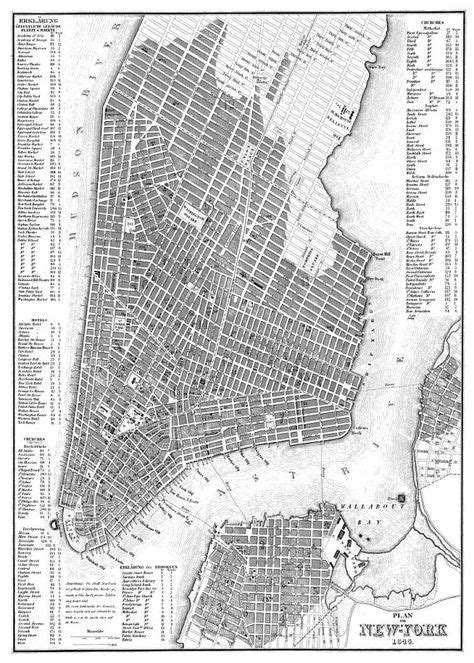 New York Map Manhattan Map Street Map Poster Print Vintage