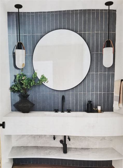 Vertical Tile Behind Mirror Bathroom Interior Design House Bathroom