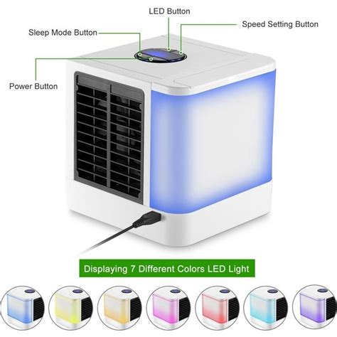 Draagbare Airconditioner Usb Mini Fan Luchtbevochtiger Luchtreiniger 7 Kleuren Licht Desktop Air