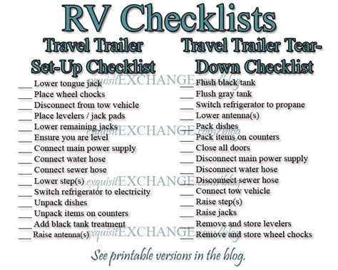 Rv Set Up And Tear Down Checklists Travel Trailer Camping Rv Camping
