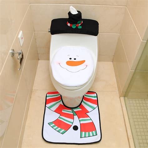 santa snowman deer spirit toilet seat cover rug bathroom set with paper towel cover for