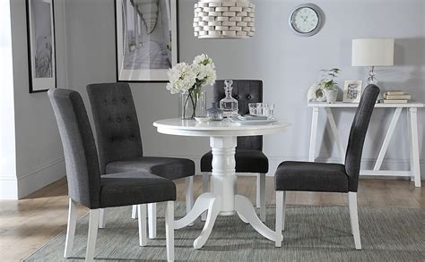 Kingston Round Dining Table And 4 Regent Chairs White Wood Slate Grey