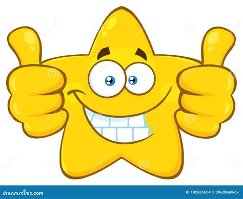 Smiling Yellow Star Cartoon Emoji Face Character Giving Two Thumbs Up