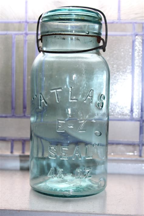 Vintage Blue Canning Jar Atlas E Z Seal Half Gallon W Glass Lid 1920s