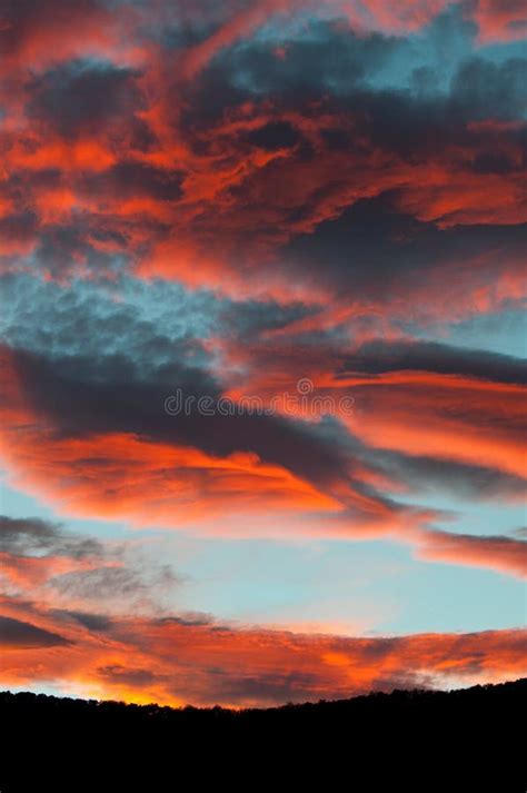 Fantastic Red Clouds In Blue Sky During Sunset Stock Image Image Of