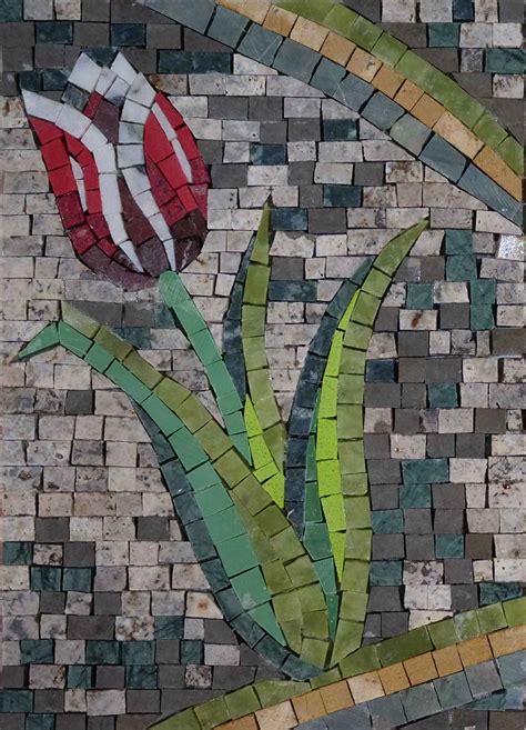 Mosaic Design Lonely Red Flower Flowers And Trees Mozaico