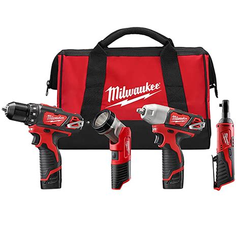 Milwaukee M12 12 Volt Lithium Ion Cordless Combo Tool Kit 4 Tool With