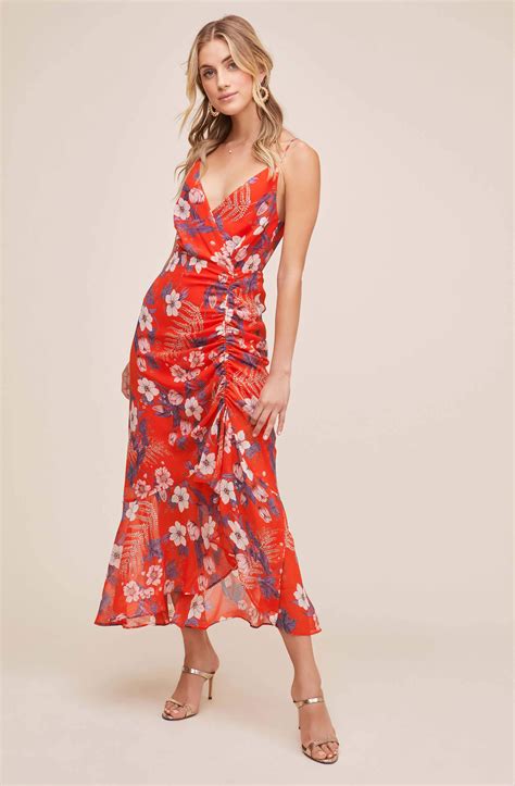 Mariah Floral Midi Dress Red White Floral Xs In 2020 Red Midi