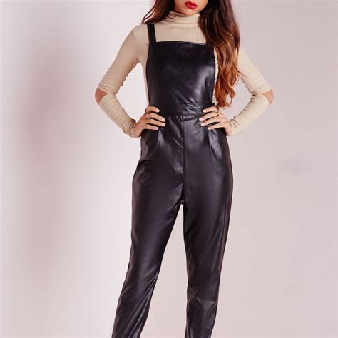 Faux Leather Overalls Black Blingby