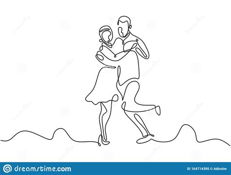 Continuous One Line Drawing Of Couple Dance Vector Man And Girl Doing