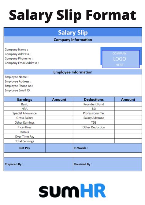 Salary Slip Format And Templates For Hrs In