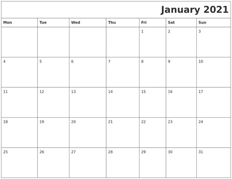 We hope you enjoy our simple, sleek, design which allows you to customize the blank calendar template to your liking, whether that. January 2021 Download Calendar