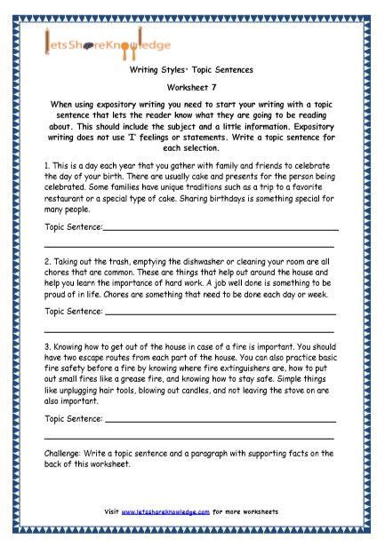 Writing Worksheets For 7th Grade Descriptive Writing Topics For Grade 7