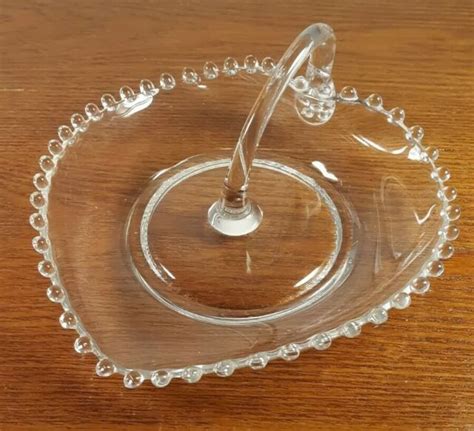 Vintage Imperial Candlewick Heart Shaped Bowl Tray W Applied Handle 6
