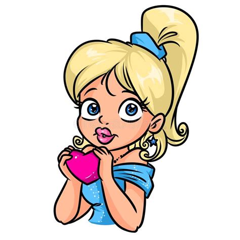 Beautiful Girl Blonde Heart Romantic Cartoon Stock