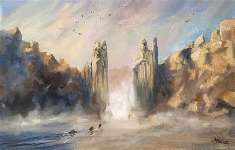 My Oil Painting Of The Argonath From The Lord Of The Rings Rpics