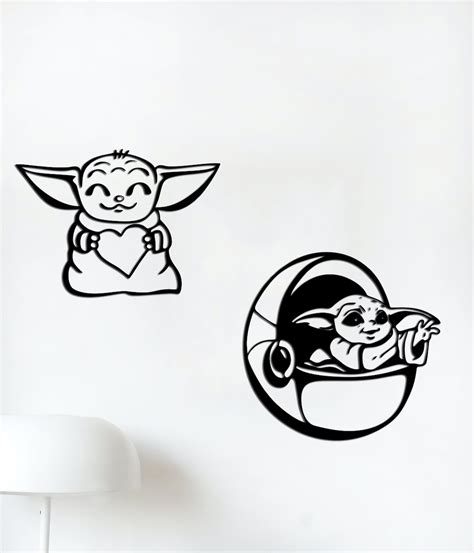 Baby Yodas Svg Star Wars Cut Svg Dxf File Wall Sticker Pdf Silhouette Template Cnc Cutting