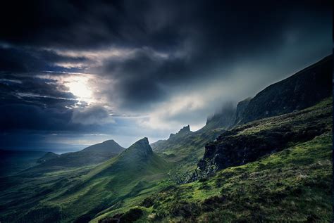 Scotland Sunrise Clouds Hill Sea Green Grass Nature Landscape Uk