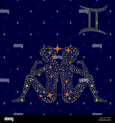 Zodiac Sign Gemini On A Background Of The Starry Sky With The Scheme Of