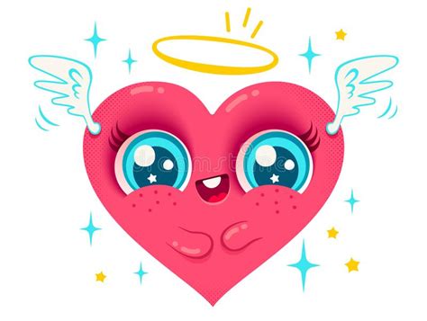 Cute Red Angel Heart Cartoon With Halo And Wings Stock Illustration