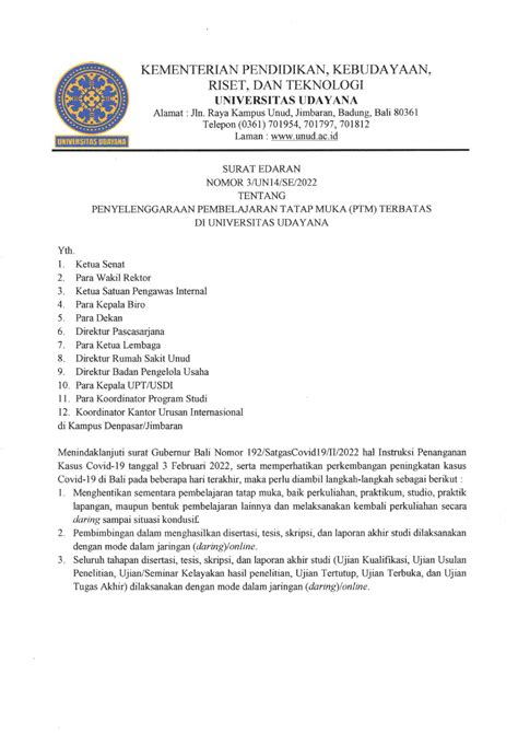 Hima Akuntansi Feb Unud Surat Edaran Rektor Universitas Udayana No