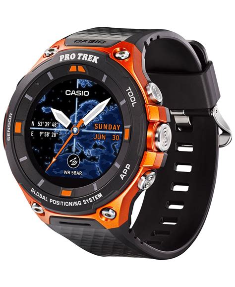 Casio Mens Pro Trek Black And Orange Resin Strap Smart Watch 62mm Wsd