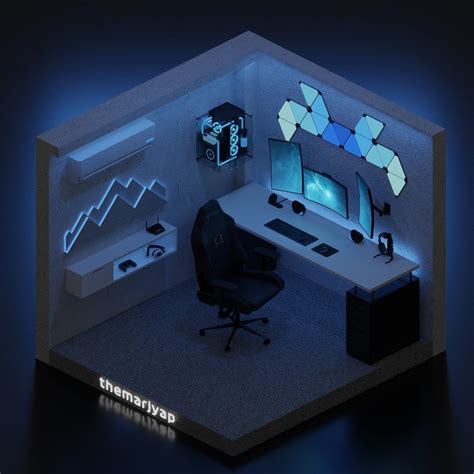 3d Isometric Low Poly Gaming Room In 2023 Video Game Rooms Video