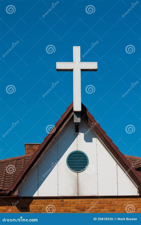 White Cross Sits Proud On Church Roof Stock Photo Image Of Christian