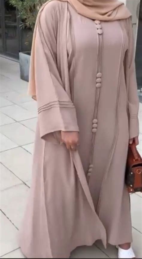 Button Design Open Kimono Dubai Style Abaya With Short Sleeve Inner Dress Simple Abaya Designs