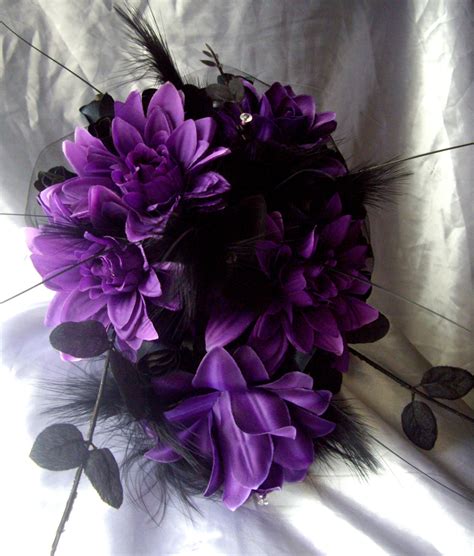 Gothic Cross Purple Silk Flowers And Black Roses Wedding