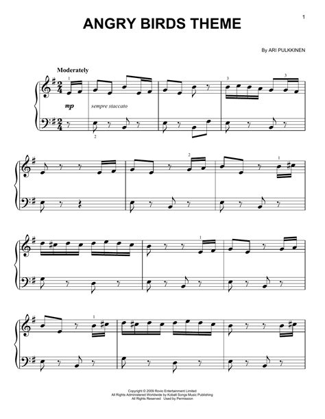 Angry Birds Theme Sheet Music Ari Pulkkinen Easy Piano In 2023