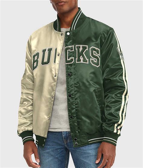 Off White And Green Nba Milwaukee Bucks Varsity Satin Jacket Jackets