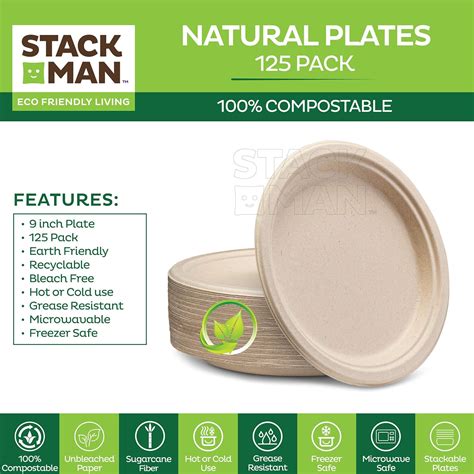 Buy Compostable Inch Paper Plates Pack Heavy Duty Natural