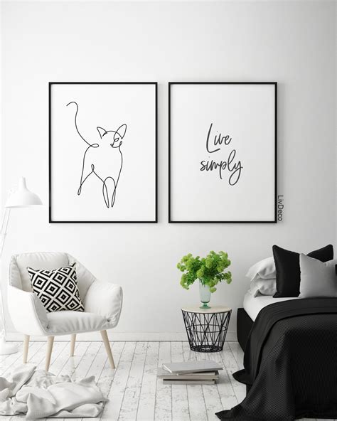 Abstract Cat One Line Drawing Wall Decor Print Miimalist Etsy