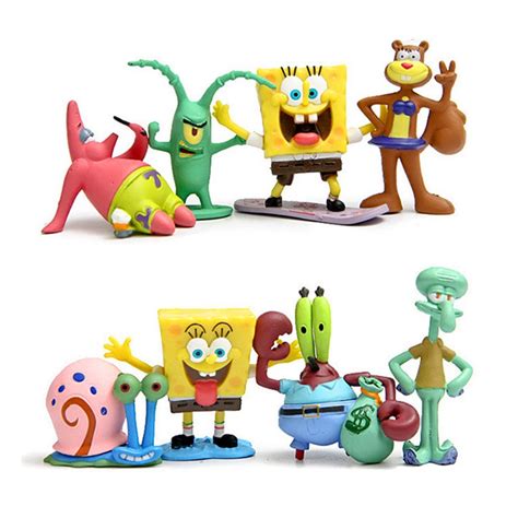 8pcs Chibi Spongebob Squarepants Squidward Tentacles Krabs Sandy Toys
