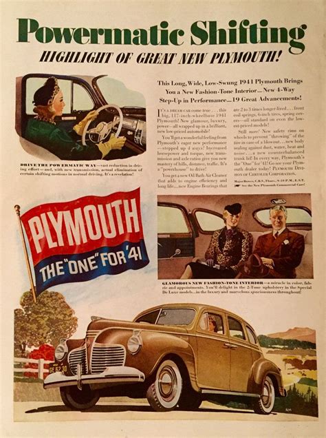 Plymouth The One For 41 Advertising Pins Automobile Advertising