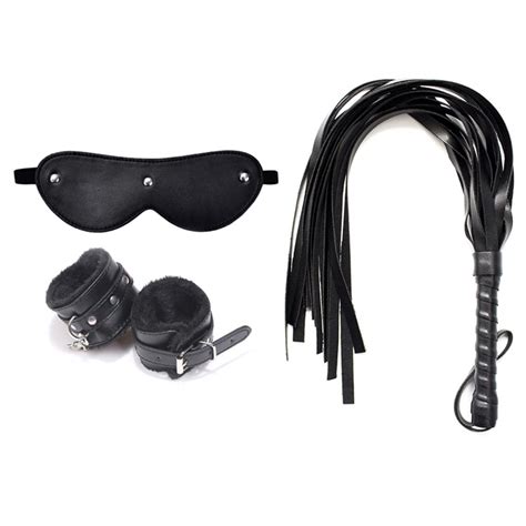 hot pu leather flirting whip sm bondage handcuffs with chain mask blindfold fetish bdsm sex toys