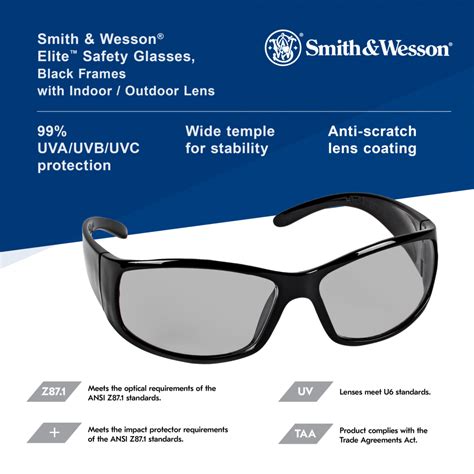 smith and wesson® elite™ safety glasses 21306 indoor outdoor lenses with scratch resistant