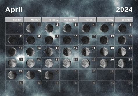 April 2024 Lunar Calendar Moon Cycles Stock Illustration