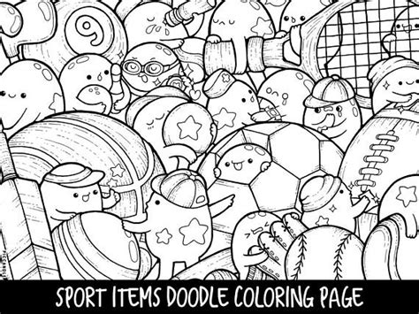 Different weird and evil creatures coming out of a skull. Sport Items Doodle Coloring Page Printable Cute/Kawaii