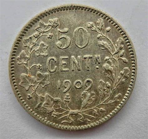 Belgium Fifty Centimes 1909 B And G Coins