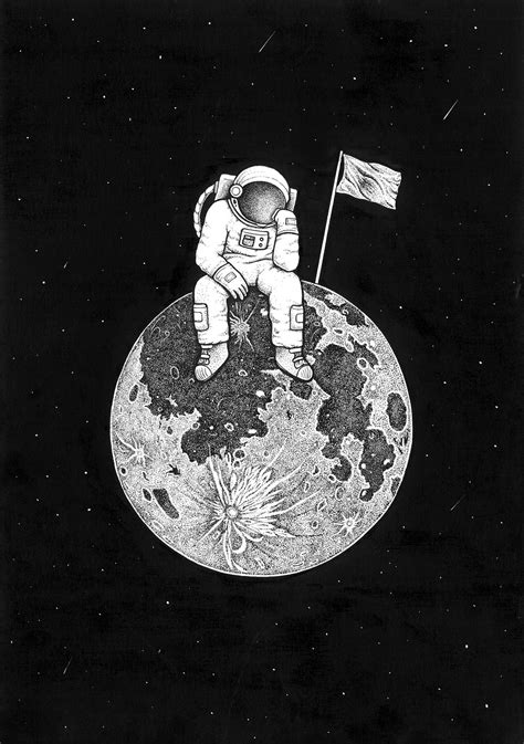 Download Black And White Astronaut Sitting On Planet Art Wallpaper